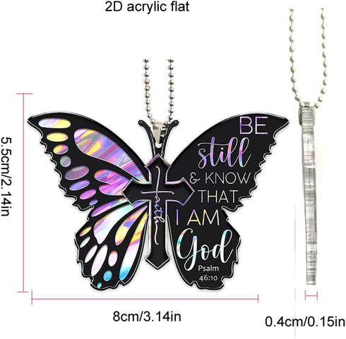 2D Flat Butterfly Cross Pendant, Car Rearview Mirror Decoration, Bag keychain,Christmas Valentine's Day Gifts...
