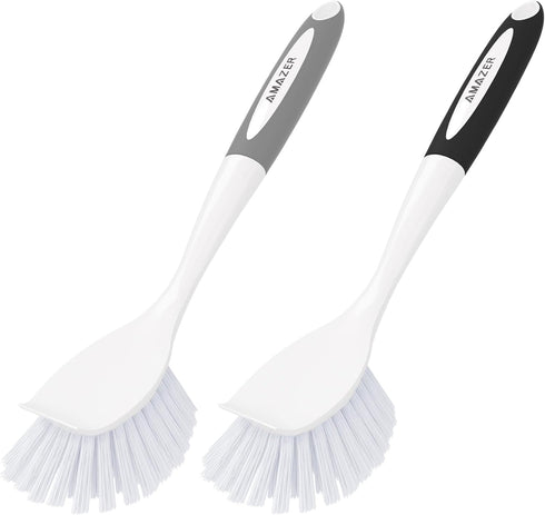 Amazer Dish Brush, 2 Pack Dish Scrubber with Handle, Kitchen Dishwashing Brushes, Scrub Brush with Stiff Bristles for Cleaning, Sink, Pots, Pans (...