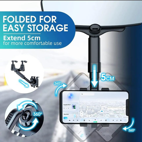 Rearview Mirror Phone Holder for Car, Rotatable and Retractable Car Phone Holder Mount 2024 Upgraded Multifunctional 360°, Pro Clip Car Mirror Pho...