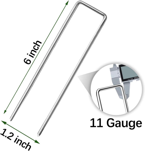 Landscape Staples 6 Inch Garden Stakes Galvanized Garden Staples Pins Anti-Rust Ground Stakes for Weed Barrier, Irrigation Tubing Hose, Yard Lawn ...