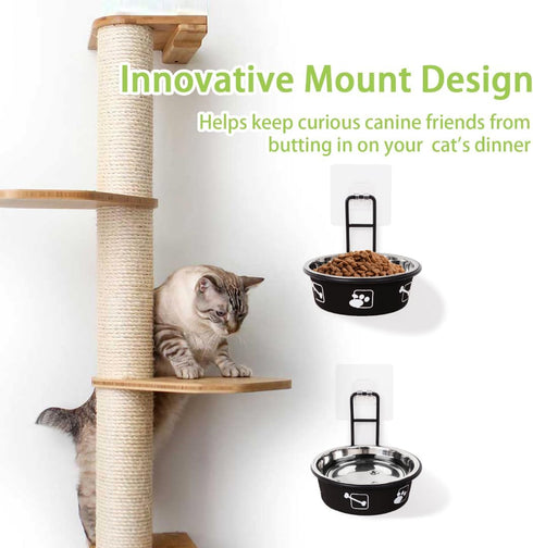 Wall Mounted Cat Food Bowl, Adjustable Elevated Cat Food and Water Bowls, Stainless Steel Hanging Pet Bowls with Stand, Nonslip Pet Feeding Bowls,...