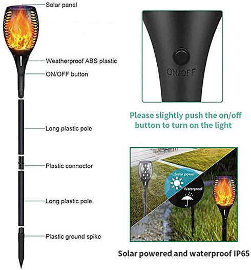 Solar Torch Lights, Waterproof Flickering Flames Solar Lights Outdoor Landscape Decoration Lighting Dusk to Dawn Auto On/Off Security Light for Ga...