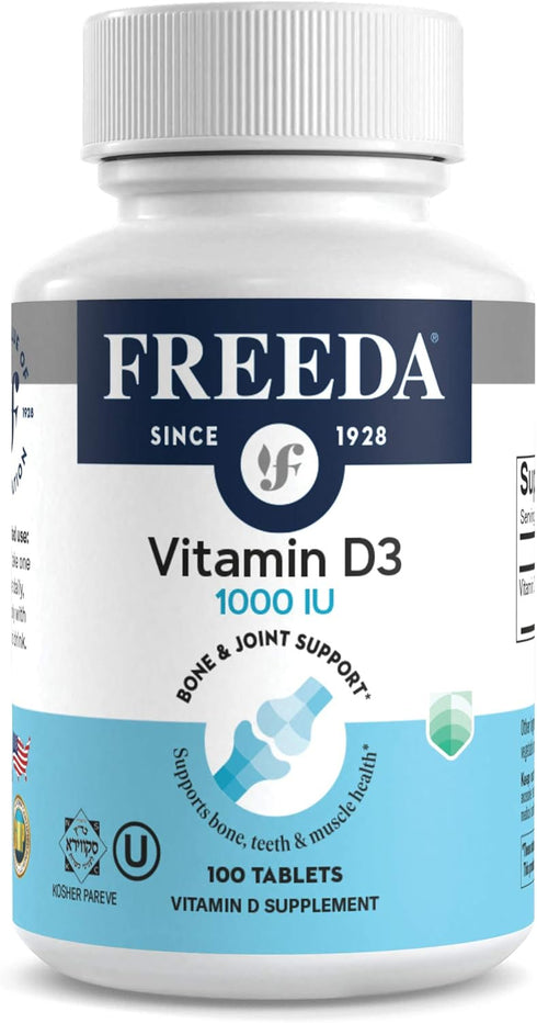 FREEDA Vitamin D3-1000 IU - Pure High Potency Kosher Supplement Tablets - Bone and Muscle Health, Calcium Absorption, Immune Support for Men and W...