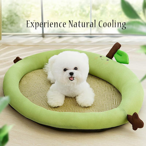 Cute Fruits Pet Cooling Summer Mat, Pet Straw Mat with Pillow for Dogs Cats, Pet Rattan Woven Breathable Comfort Mat Sleeping Pad for Dogs Cats Pu...