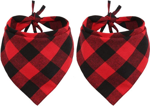 2 Pcs Dog Bandana Christmas Pet Triangle Scarf Accessories Bibs Red Black Plaid...