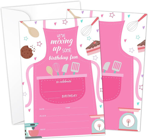 Cooking Birthday Invitation Filler Cards with Envelopes (20 Count)? Kitchen Baking Party Supplies for Kids, Teens or Any Age Boys and Girls - A16...