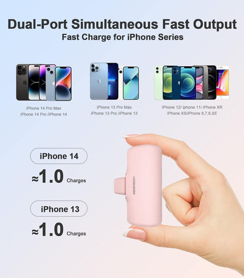 Small Portable Charger for iPhone,5000mAh Mini Power Bank with Built in Cable/Metal Stand,External Cute Battery Pack Compatible with iPhone 14/13/...