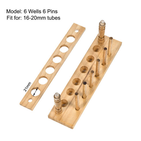 uxcell Wooden Test Tube Holder Rack 6 Wells 6 Pins for 16-20mm Centrifuge Tubes 2Pcs...