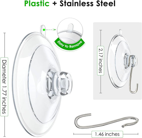 HangerSpace Suction Cup Hooks, 1.77 Inches Clear PVC Suction Cups with Metal Hooks Removable Small Suction Cups for Shower Bathroom Kitchen Wall W...