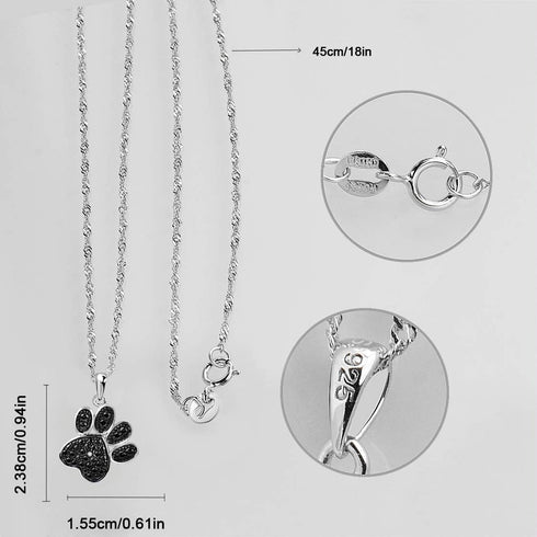 925 Sterling Silver Cubic Zirconia Animal Kitten Cat Paw Print Dolphin Pendant Necklace 17" / 18" Chain (Paw Print)...