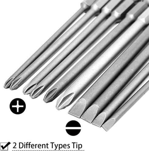 10pcs 100mm Magnetic Flat Slotted Phillips Cross Head Screwdriver Bit Sets 1/4 Inch Hex Shank S2 Steel Screw Driver Drive Drill Bits for Electric ...