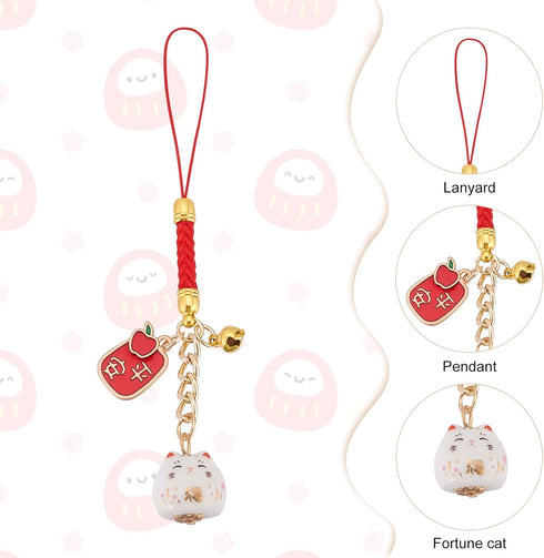 6PCS Lucky Cat Beckoning Cat Keychains Pendant Japanese Maneki Neko Cat Charm Mascot Pendants Fortune Pendants Wealth Health Fortune Evil Avoiding...