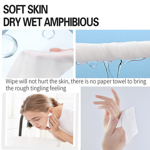 Cotton Facial Dry Wipes 100 Count, Deeply Cleansing Disposable Face Towel Cotton Tissue, Multi-Purpose for Skin Care, Facial Tissue for Cleansing,...