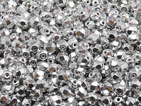 Set of Czech Faceted Glass Beads, Fire-Polished, Round 3mm, 4mm, 6mm. Two colors: Silver and gold. A total of 500 Pieces. Kit for Jewelry Making....