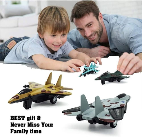 Pull Back Airplane Toy Set Die Cast Metal Military Themed Fighter Jets, Good for Kids Toy Set Collection - 4 Pcs (Blue)...