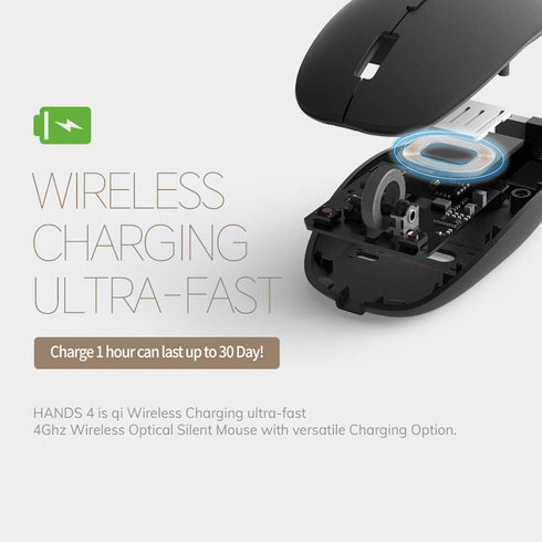 POUT - H4 Qi Wireless Charging Rechargeable Wireless Mouse - for Desk Works w/Wireless Chargers - Ambidextrous/Silent/Optical (White)...