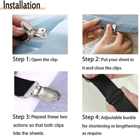 8Pcs Adjustable Bed Sheet Straps Clips, Elastic Mattress Sheet Fasteners Holder and Suspenders, Grippers to Hold Sheet, Mattress, Sofa, Couch, Tab...