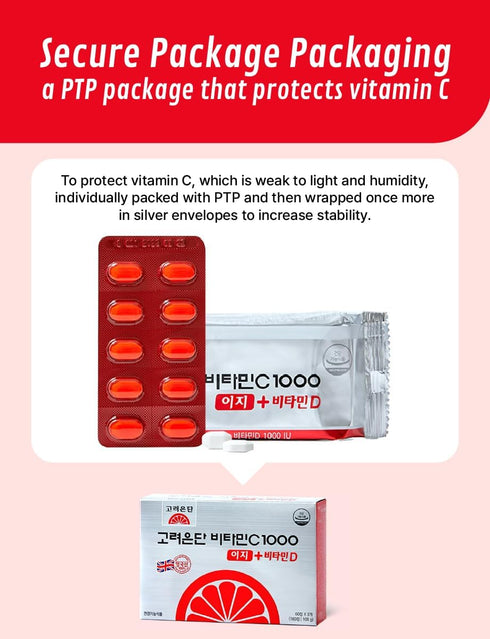 Korea Eundan Vitamin C 1000mg + Vitamin D 600mg Premium Individually Packaged 180 Tablets...