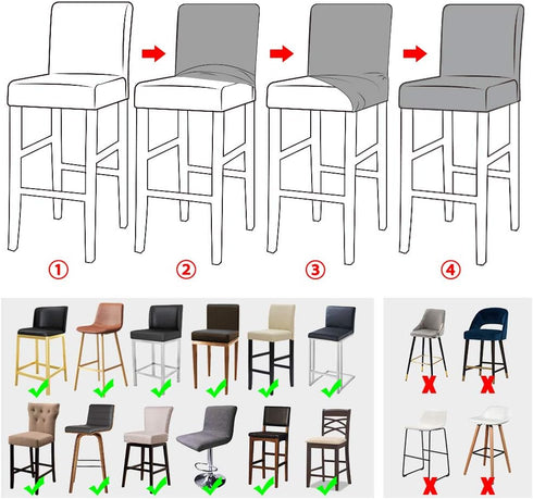 Lellen 4 Pack Stretch Chair Slipcover - Grey Floral Pattern, Waterproof, Ultra Thin, Perfect for Short Swivel Dining Chairs & Counter Height Side ...