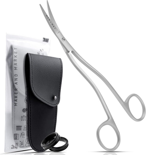 Applique Long Thin Needlepoint Blade 6.1 Inch - Double Bent Curved Offset Handle Scissors with Pouch Sleeve for Embroidery, Fabric, Thread, Knitti...