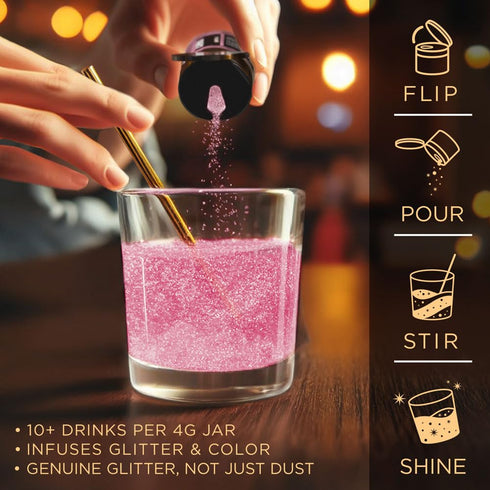 Brew Glitter Pink Edible Drink Glitter 1x 4g Jar for Cocktails, Beer, & Beverages...