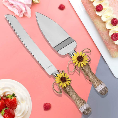 Barelove Wedding Cake Knife and Server Set, Stainless Steel Rustic Cakes Bread Cutter Serving with Sunflower Decor, Ideal for Anniversary Engageme...