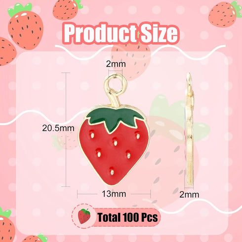 DanLingJewelry 100 pcs Gold Plated Strawberry Charms Enamel Charms Pendants for Jewelry Making or DIY Crafts...