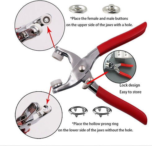 FireBee 800PCS Metal Snaps Buttons, Fastener Pliers Press Tool Kit with 200 Sets 3/8 Inch Snaps, Prong Metal Snaps, Stainless Steel Snap Installat...