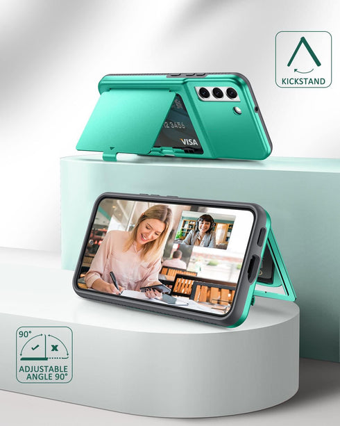 WeLoveCase Samsung Galaxy S22 Plus Case Wallet Case with Credit Card Holder & Hidden Mirror, All-Round Protection Shockproof Phone Cover Designed ...