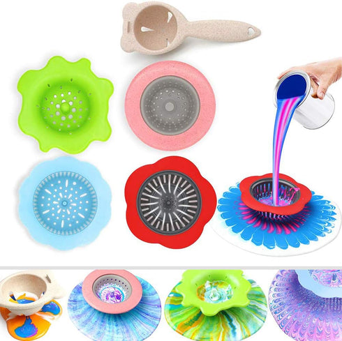 Angela&Alex Acrylic Pouring Strainers, 5 PCS Flow Painting Tools Christmas DIY Kits Drawing Sets Flower Strainers Plastic Silicone Drain Basket Un...