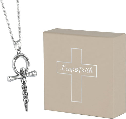 Cross Pendant for Car Rear View Mirror Decor Hanging Ornament Stainless Steel skull Cross Necklace Amulet Jewelry Men Boys Christian Gift...
