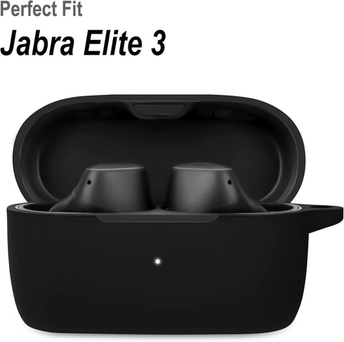 Geiomoo Silicone Carrying Case Compatible with Jabra Elite 4, 3, 2, Portable Scratch Shock Resistant Cover with Carabiner (Black)...