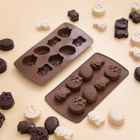 Easter Baking Chocolate Molds,4 Pack Silicone Egg Molds Bunny Duck Resin Biscuit Moulds Ice Candy Gummy Cookie Lollipop Fondant Mould for Kitchen ...