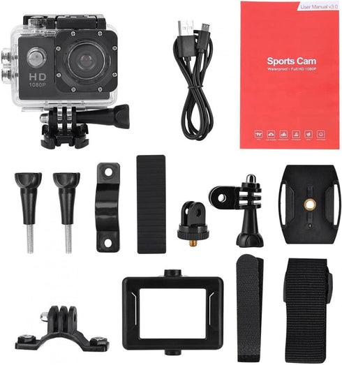 Action Camera 1080P 12MP Sports Camera Wide Angle Lens Full HD 2.0 Inch TFT LCD HD Screen Action Cam with 30m/98ft Underwater Waterproof for Outdo...