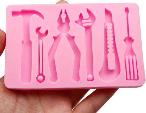 Construction Tools Fondant Silicone Molds 2 Pcs, Mini Pliers Construction Tools Cake Decorating Molds for Candy Cupcake Topper Cake Polymer Clay C...