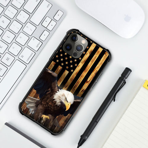 TnXee Case Compatible with iPhone 12 Mini Case, Wood grain American flag Bald Eagle Pattern Design case for iPhone 12 Mini Cases for Mans Women, S...