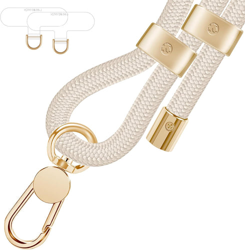 UKON Cell Phone Lanyard,Crossbody Lanyard and Wrist Strap Premium Metal Buckle Phone Charms with 2 X Phone Patch (Beige)......