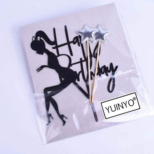 Elegant lady Happy Birthday Cake Topper Queen Birthday Cake Topper Acrylic Durable Cake Party Decoration High Heels Lady Girl/Women Party Cupcake ...