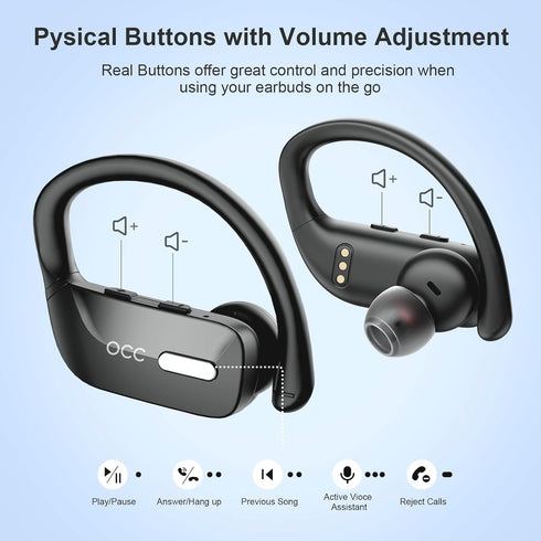 occiam Wireless Earbuds Bluetooth Headphones 48H Play Back Earphones in Ear Waterproof with Microphone LED Display for Sports Running Workout Blac...