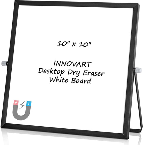 Desktop WhiteBoard 10” X 10”, Magnetic Double-Sided Mini Dry Eraser White Board Easel, 360° Reversible to Do List Notepad, Portable Tabletop Memo ...