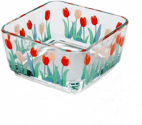9 OZ Mini Floral Candy Dish Small Tulip Glass Candy Bowl for Dessert,Snack,Fruit,Yogurt,Dipping,Side Dishes,Kitchen Prep,Clear Square Dessert Bowl...