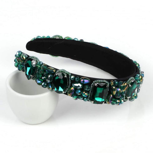 Baroque Head Hoop Band Colorful Glass Crystal Hairbands for Women Luxury Rhinestone Beaded Palace Headbands Jewelry (Green)...