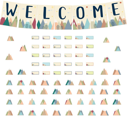 87Pcs Welcome Bulletin Board set Moving Mountains Bulletin Boarder Welcome Banner Classroom Decoration Paper Cutouts for School Supplies Wall Deco...