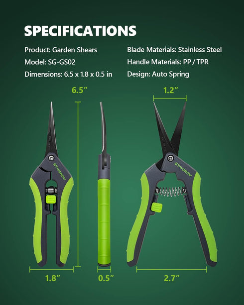 6.5" Pruning Shears for Gardening, Sharp Plant Trimming Scissors for Precise Cuts, Stainless Steel Garden Scissors Bonsai Clippers (1-Pack Curved)...