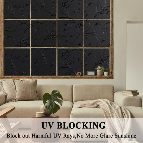 Mikomer Total Blackout Window Film,100% Light Blocking Privacy Glass Door Film Etched Flowers,Room Darkening Window Cling,No Glue/Heat Control/Ant...