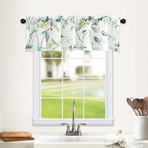 Leeva Windows Valances for Bathroom, Birds Garden Print Pattern Thermal Insulated Short Curtains for Bedroom Kitchen, 52 x 12, Green, One Panel...