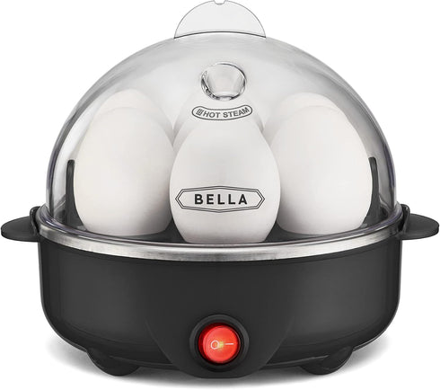 BELLA Rapid Electric Egg Cooker and Poacher with Auto Shut Off for Omelet, Soft, Medium and Hard Boiled Eggs - 7 Egg Capacity Tray (1 Pack) Black...