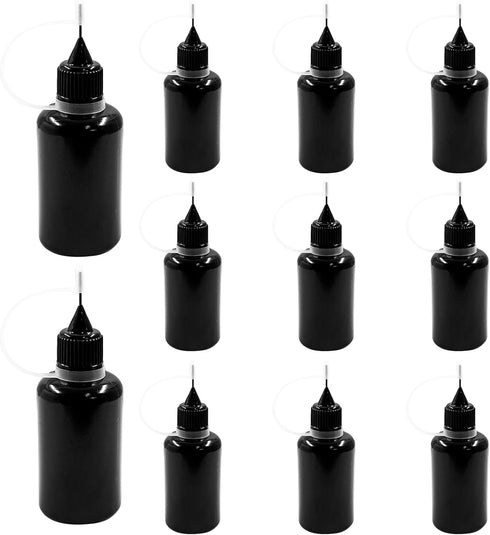 Hordion 12Pcs 1 Oz/ 30ml Black Precision Tip Applicator Bottle, 10ml Glue Applicator Bottles, Metal Needle Plastic Bottle, DIY Quilling Tool for G...