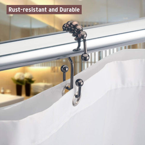 Shower Curtain Hooks Rust Resistant Shower Curtain Rings Metal Double Glide Rollers Shower Hooks for Bathroom Shower Curtain Rods Curtains, Set of...