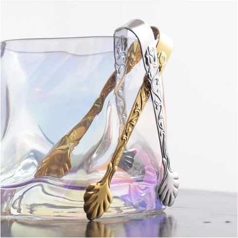 2Pack Rose Handle Sugar Tongs, Vintage Rose Relief Stainless Steel Ice Cube Clips Sugar Tongs Sliver and Gold Small Food Clips for Tea and Coffee ...